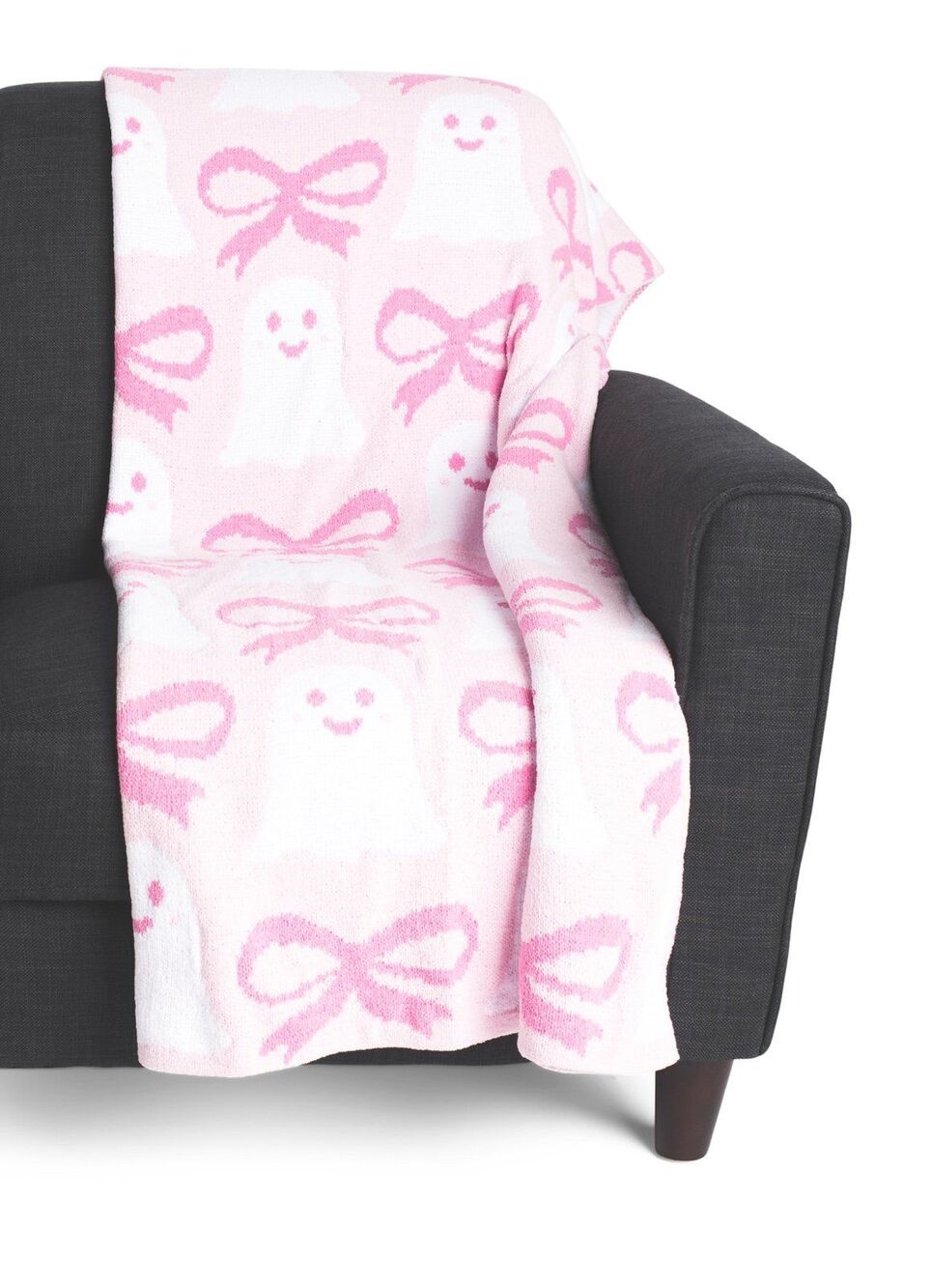 Viral Halloween Pink Bow and Ghosts Snuggle Knit Throw Blanket -En Vogue